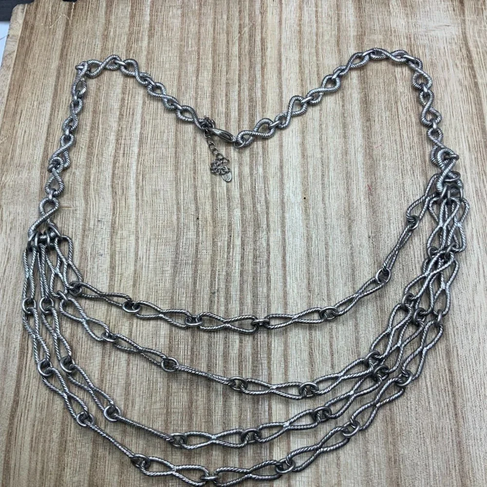 MONET Vintage Silver Tone Chain Multi-strand Statement Necklace
